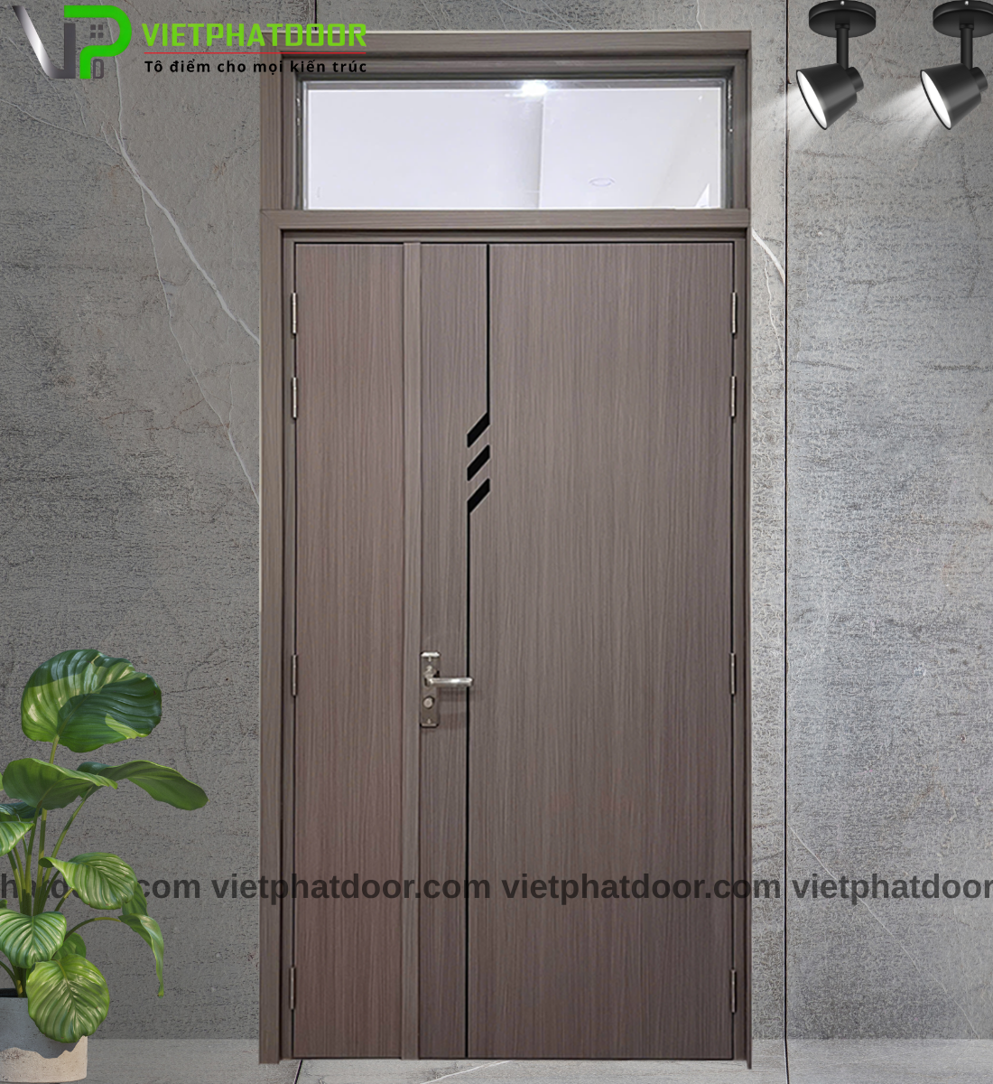 CỬA 2 CÁNH LỆCH NHỰA GIẢ GỖ COMPOSITE VPR4 - CNC PHÔI ĐEN (1)