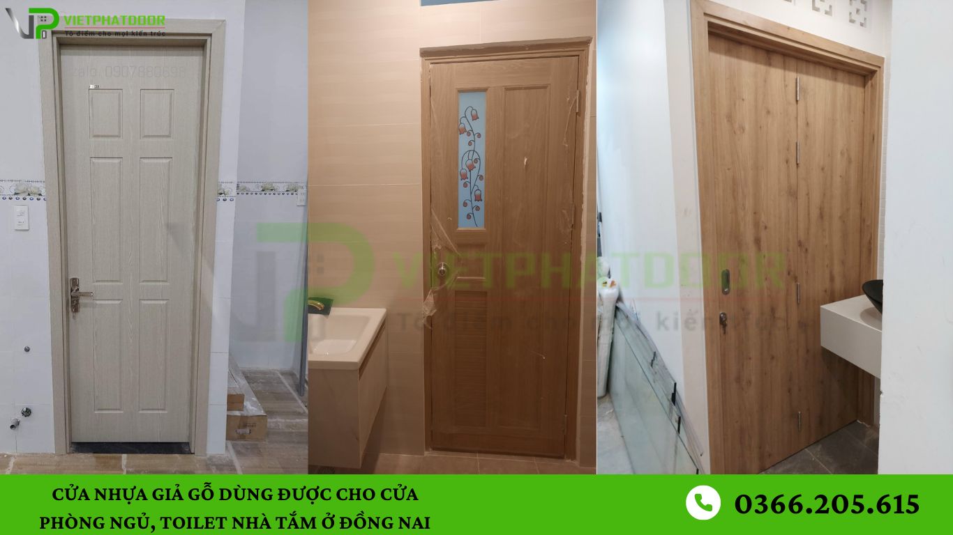 CỬA NHỰA GIẢ GỖ DÙNG ĐƯỢC CHO CỬA PHÒNG NGỦ, TOILET NHÀ TẮM Ở ĐỒNG NAI