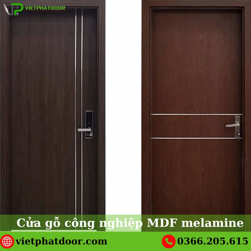 Cửa gỗ công nghiệp MDF melamine chạy chỉ nhôm