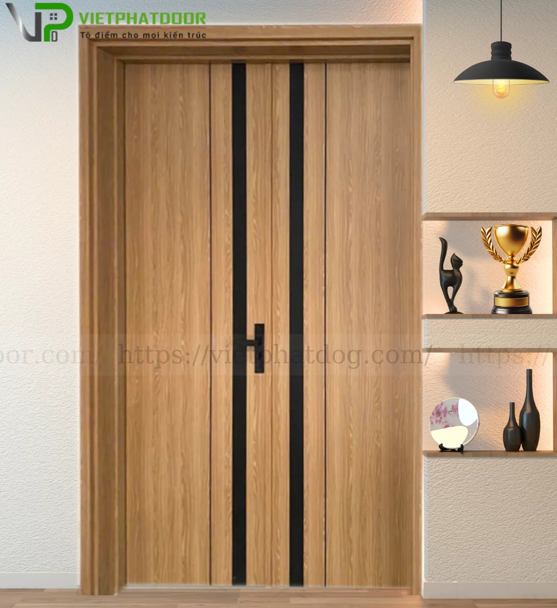 CỬA 2 CÁNH LỆCH NHỰA GIẢ GỖ COMPOSITE VPB06- CNC PHÔI ĐEN