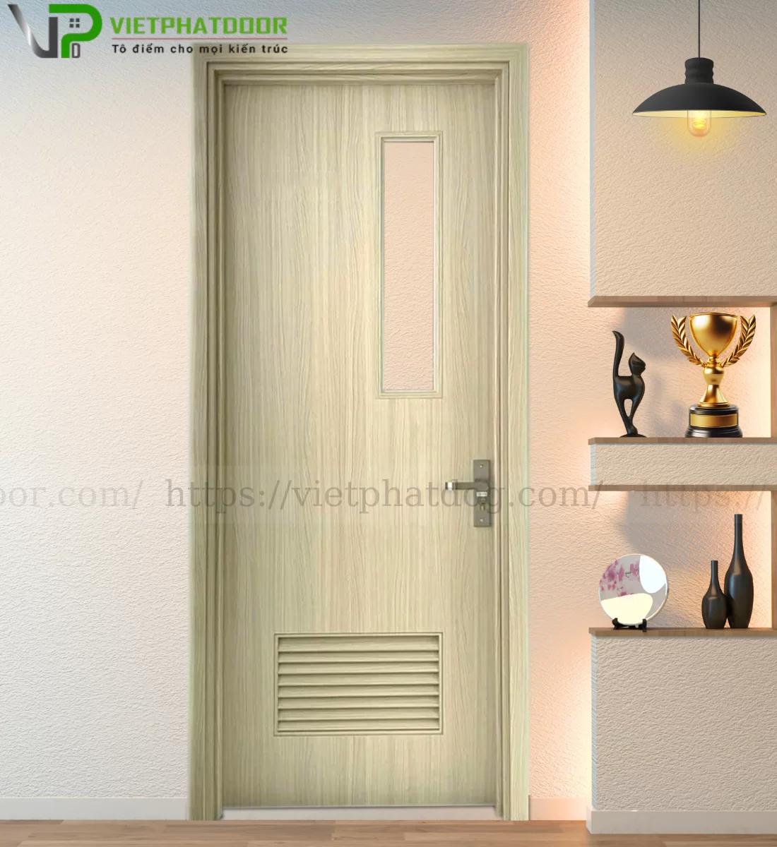 CỬA NHỰA GIẢ GỖ COMPOSITE VPB01- LÁ SÁCH Ô KÍNH TRONG