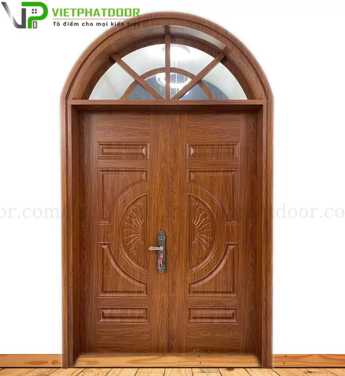 CỬA THÉP VÂN GỖ VÒM 2 CÁNH