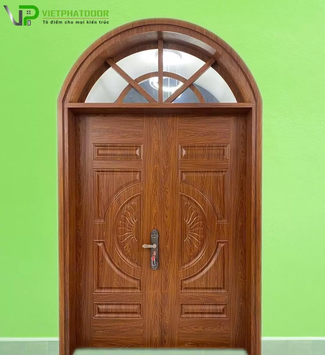 Cửa thép vạn gỗ vòm vp 01