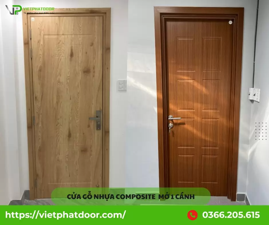 cửa nhựa composite mở 1 cánh khóa tay gạt